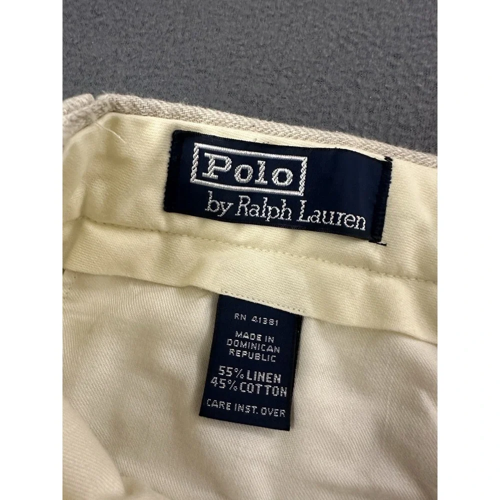 Vintage Polo Ralph Lauren Pants Mens 38X32 Tan Linen Tweed Pleated Cuffed 90s